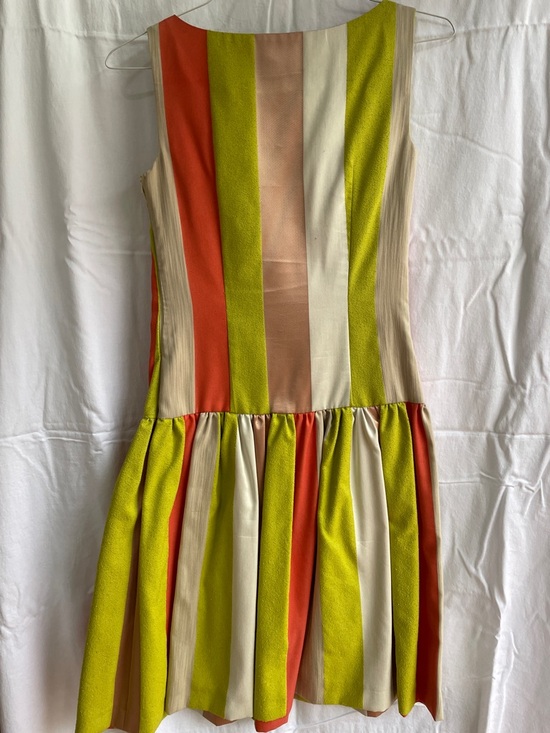 Vintage Striped Drop-Waist Dress in Coral, Yellow & Cream - Picture 2 of 4